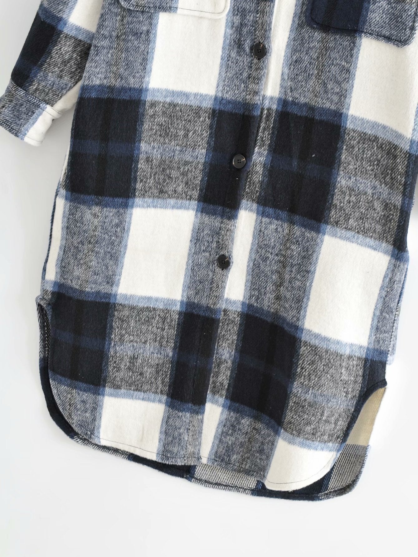 New Wool Plaid Coat Lapel Single Breasted Long Coat