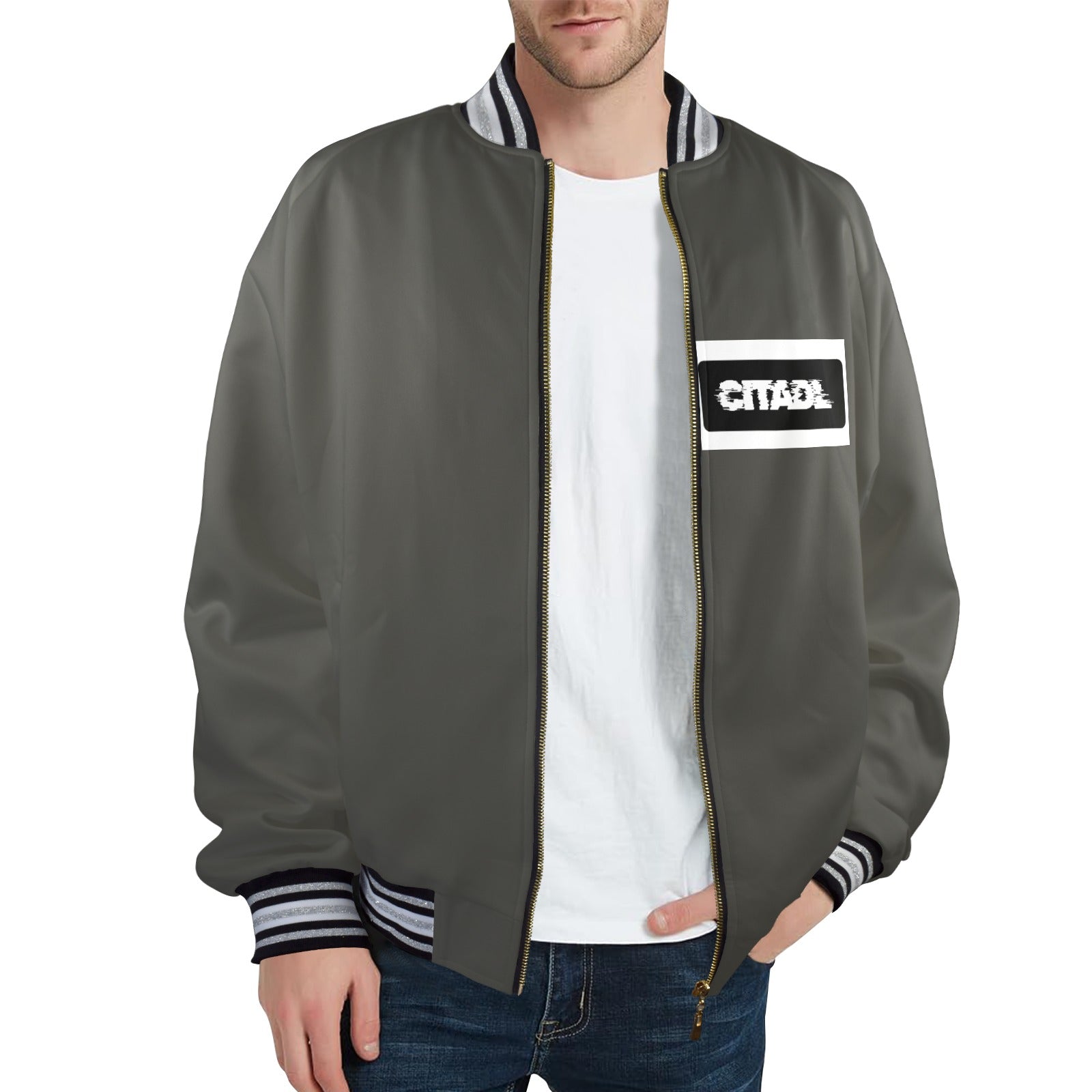 New Men's Striped Trim Bomber Jacket