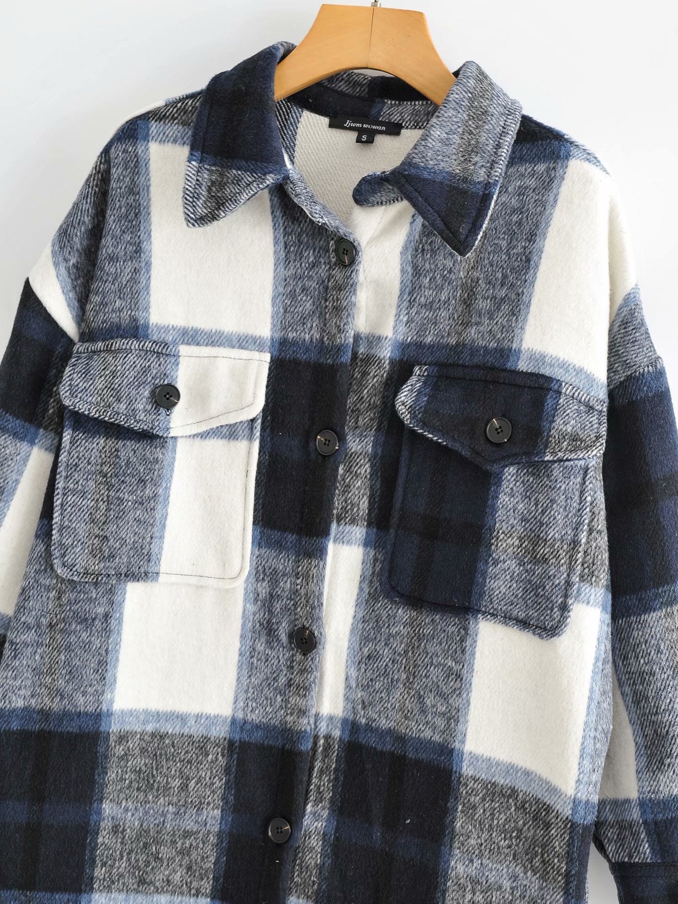 New Wool Plaid Coat Lapel Single Breasted Long Coat