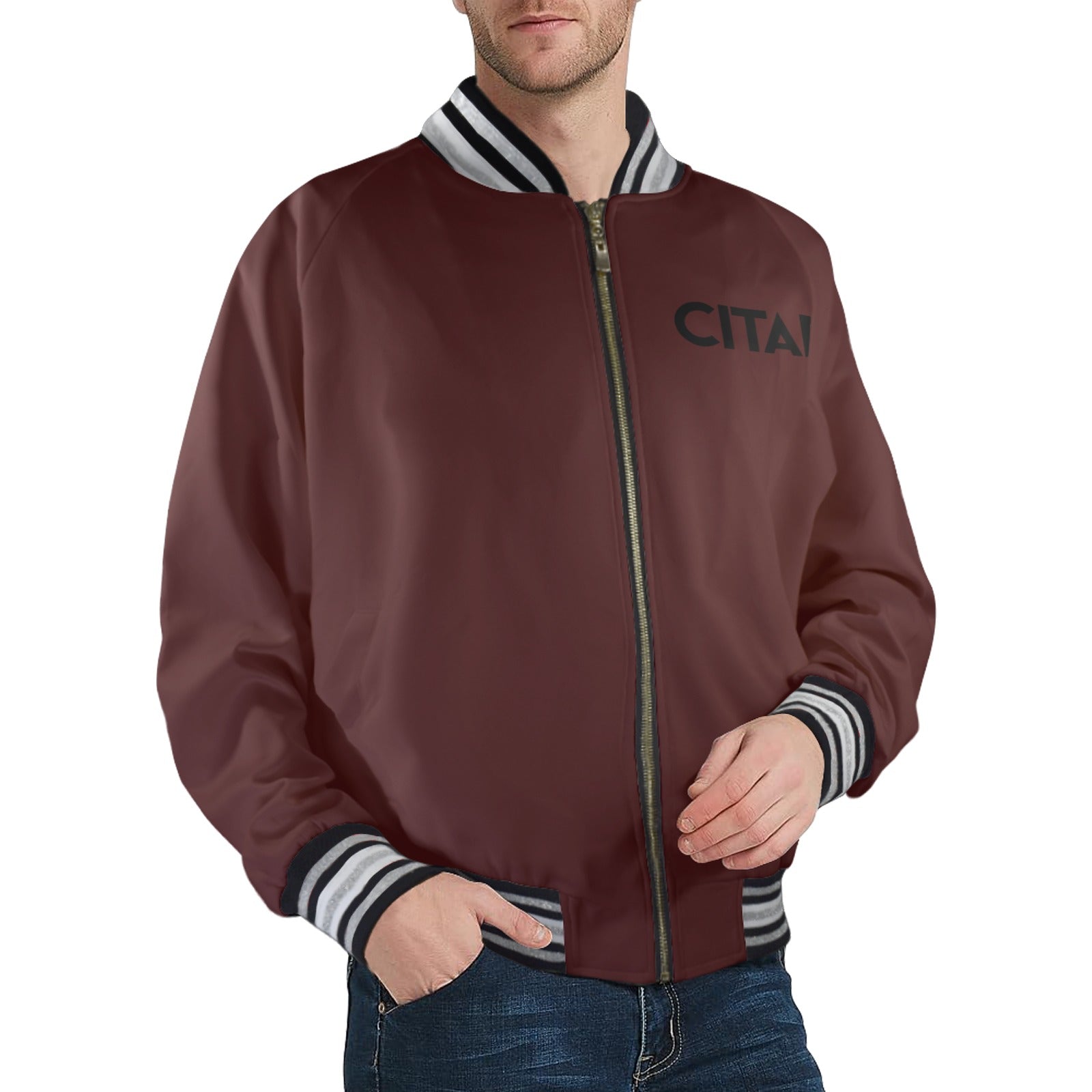 New Men's Striped Trim Bomber Jacket