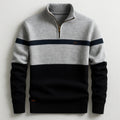 Business Stand-collar Knitwear Half-zip Long-sleeve T-shirt Color-block Pullover Sweaterpremium Quality