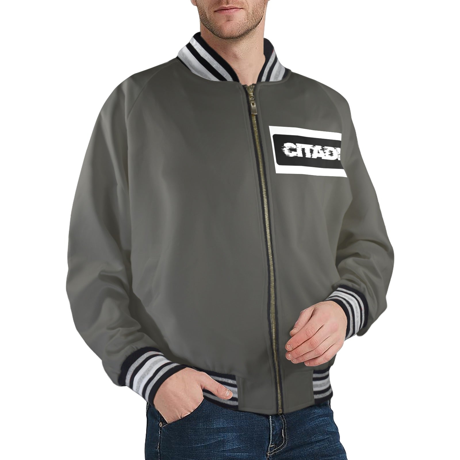 New Men's Striped Trim Bomber Jacket