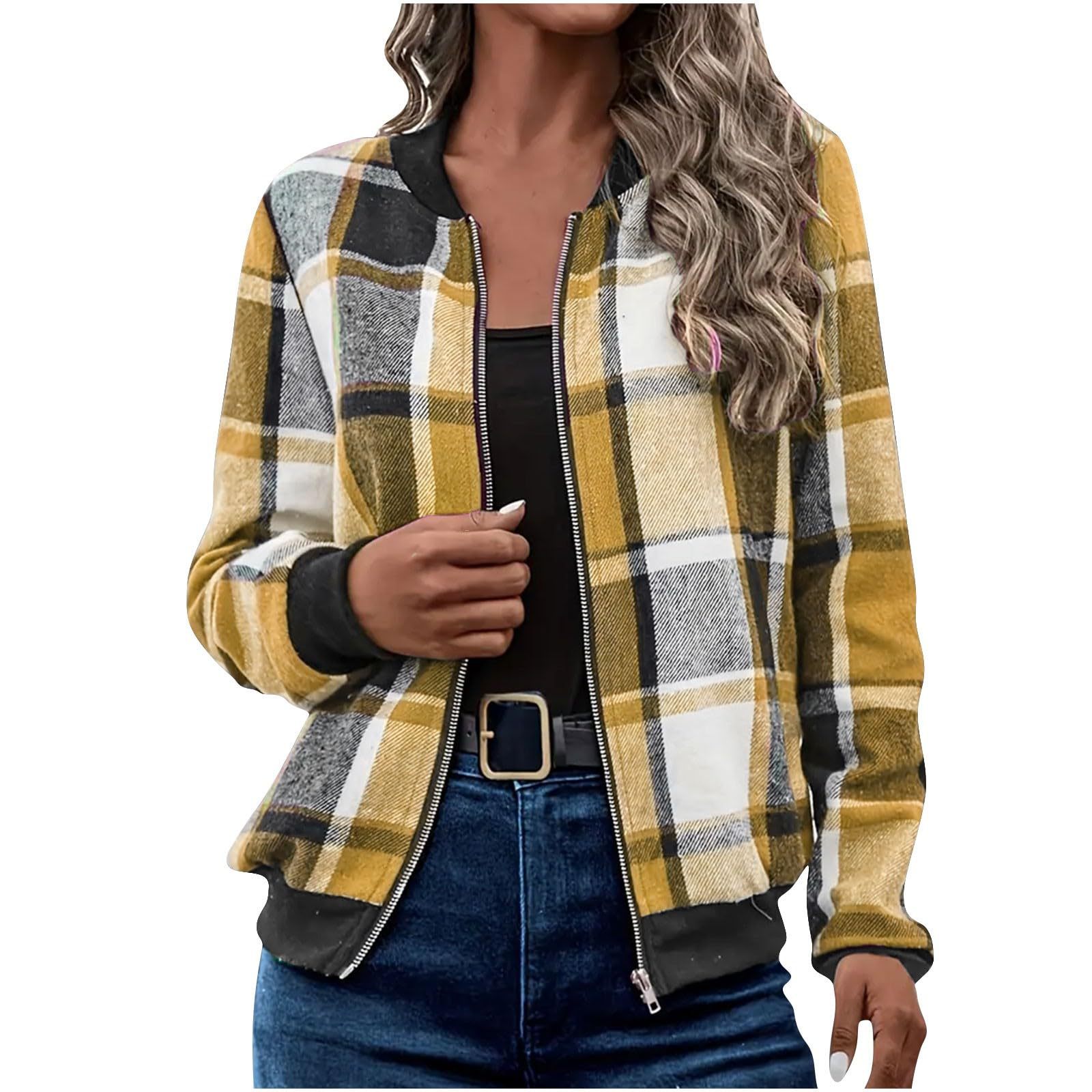 AutumnWinter Plaid Zip-Up Baseball Jacket Coat
