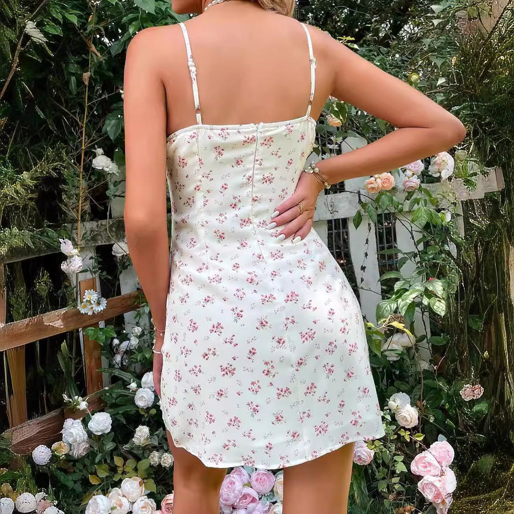 Womens Body Enhancing Lace Floral Slip Dress