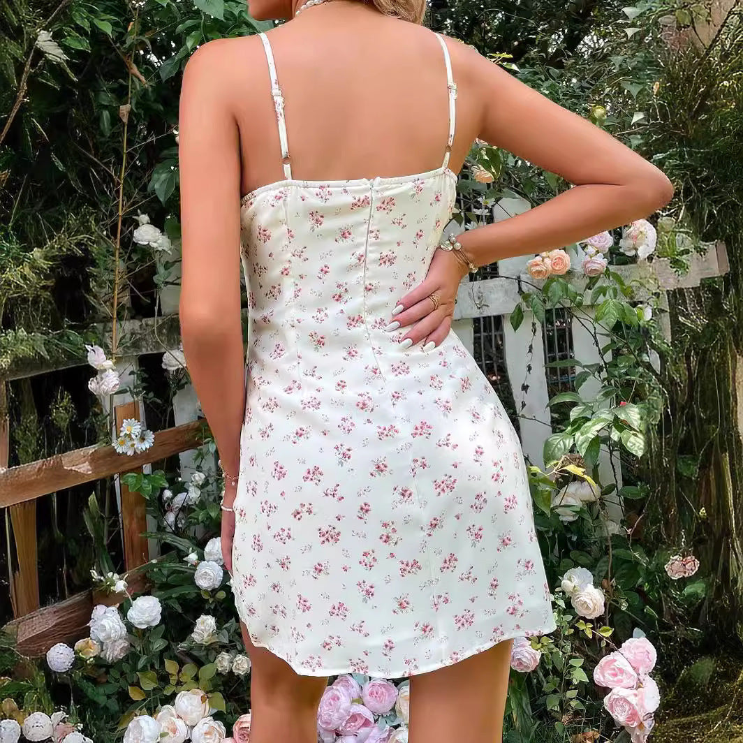 Womens Body Enhancing Lace Floral Slip Dress